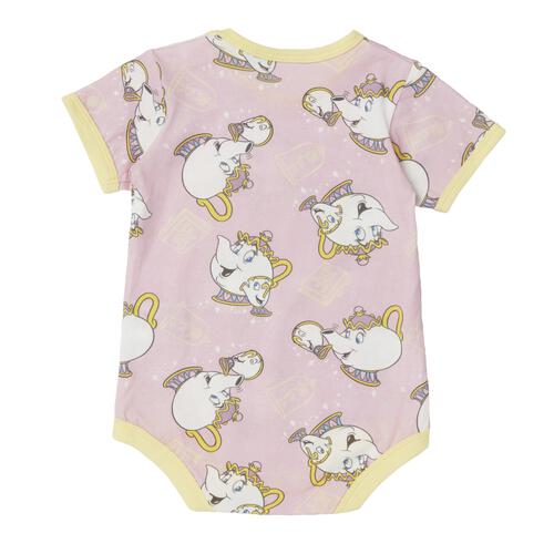 ディズニー 半袖ボディスーツ 総柄 ポット婦人＆チップ ピンク&times;80cm