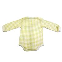 【ベビー×ペットコレクション】長袖ボディスーツ スタイ付き 格子柄 スムス ネコ イエロー×80cm