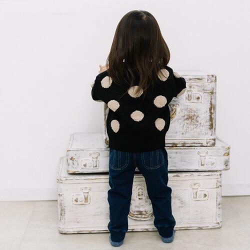 ベビーザらス限定　RAT-A-TATR ラッタッター ケーブルニット ループ編み柄 ドット(ブラック&times;90cm)