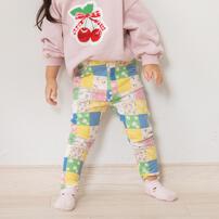 ベビーザらス限定　COJIKA 10分丈デイリーストレッチパンツ パッチワーク柄 ミニ裏毛(ベージュ&times;100ｃｍ)