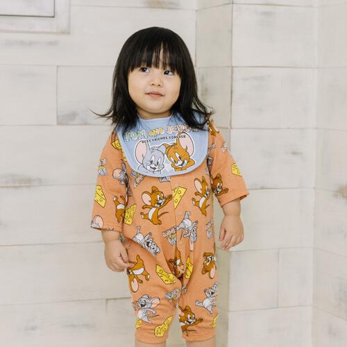 TOM and JERRY  長袖前開きプレオール スタイ付き トムとジェリー オレンジ&times;70-80cm