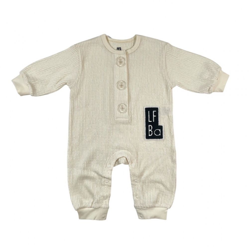 ローリーズファームベビー リブカバーオール(オフホワイト×80cm