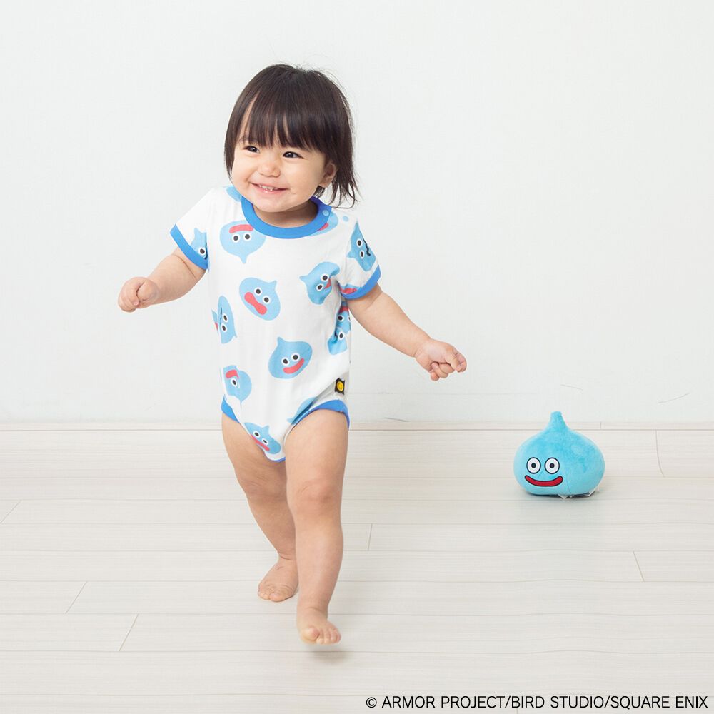 ドラクエベビー＆キッズ 半袖ボディスーツ スライムぴぴぴ ブルー×70cm