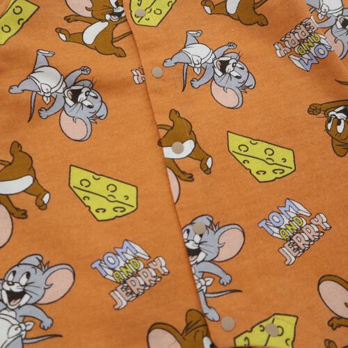 TOM and JERRY  長袖前開きプレオール スタイ付き トムとジェリー オレンジ&times;60-70cm