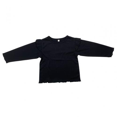 sophitica 天竺 肩フリル 長袖デイリーTシャツ ブラック×80cm