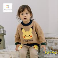 monpoke モンポケ 長袖ニット 裾配色風 ピカチュウ ベージュ×95cm