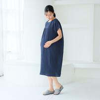 ぽこぽこガーゼの湯上りワンピ ネイビー×M-L