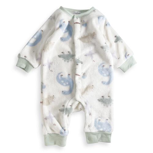 長袖カバーオール フリース 恐竜柄 グリーン×80cm