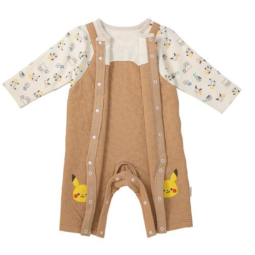 monpoke モンポケ 長袖ロンパース サロペット型 ミディアムベージュ×80cm