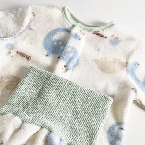 長袖腹巻パジャマ フリース 恐竜柄 グリーン×95cm