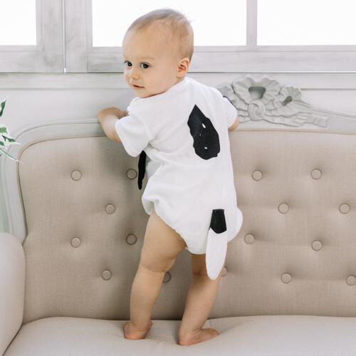 SNOOPY 半袖ボディスーツ 顔ドッカン しっぽ付き スヌーピー ホワイト&times;60-70cm