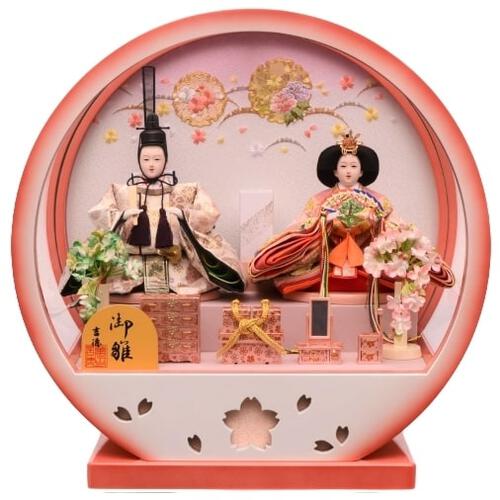 【雛人形】ケース飾り 親王飾り「雪輪牡丹桜丸形アクリル」  (322014)ひな人形 ひな祭り ピンク おしゃれ 丸型ケース トイザらス・ベビーザらス限定【メーカー直送】