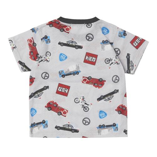 TOMICA トミカ 半袖パジャマ 総柄 腹巻付き グレー&times;100cm 