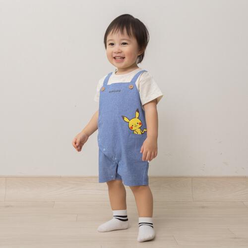 monpoke モンポケ 半袖ロンパース サロペット型 ブルー&times;70cm 