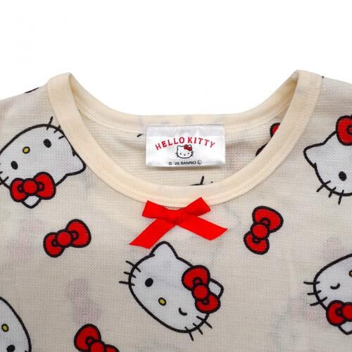 Hello Kitty ハローキティ 半袖パジャマ メッシュ 総柄丸首 アイボリー&times;100cm