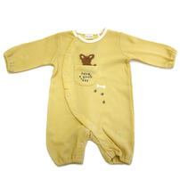【ベビー&times;ペットコレクション】長袖前開きフィットオール ポケット付き 犬 イエロー&times;60-70cm