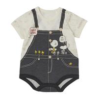 SNOOPY 半袖ボディスーツ サロペット風 スヌーピー ナチュラル&times;70cm