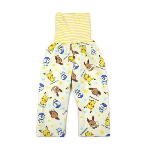 monpoke モンポケ 前開き長袖パジャマ 総柄 キルト 腹巻付き イエロー×90cm