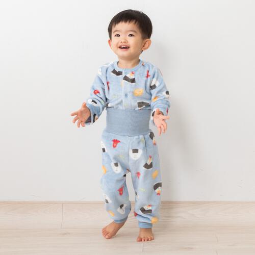 長袖腹巻パジャマ フリース おにぎり柄 ブルー×80cm ベビーザらス限定