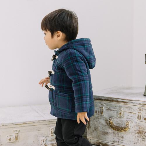 RAT-A-TATR ラッタッター ダッフルコート 中綿 チェック ネイビー×95cm