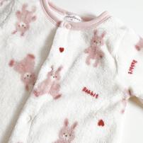 長袖カバーオール フリース ウサギ柄 ピンク×80cm