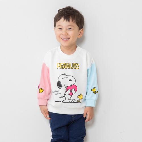 SNOOPY スヌーピー トレーナー 袖配色 ホワイト&times;80cm