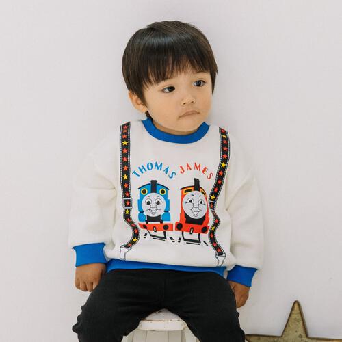 THOMAS トーマス 長袖デイリートレーナー 起毛 サスペンダー風 ホワイト×95cm