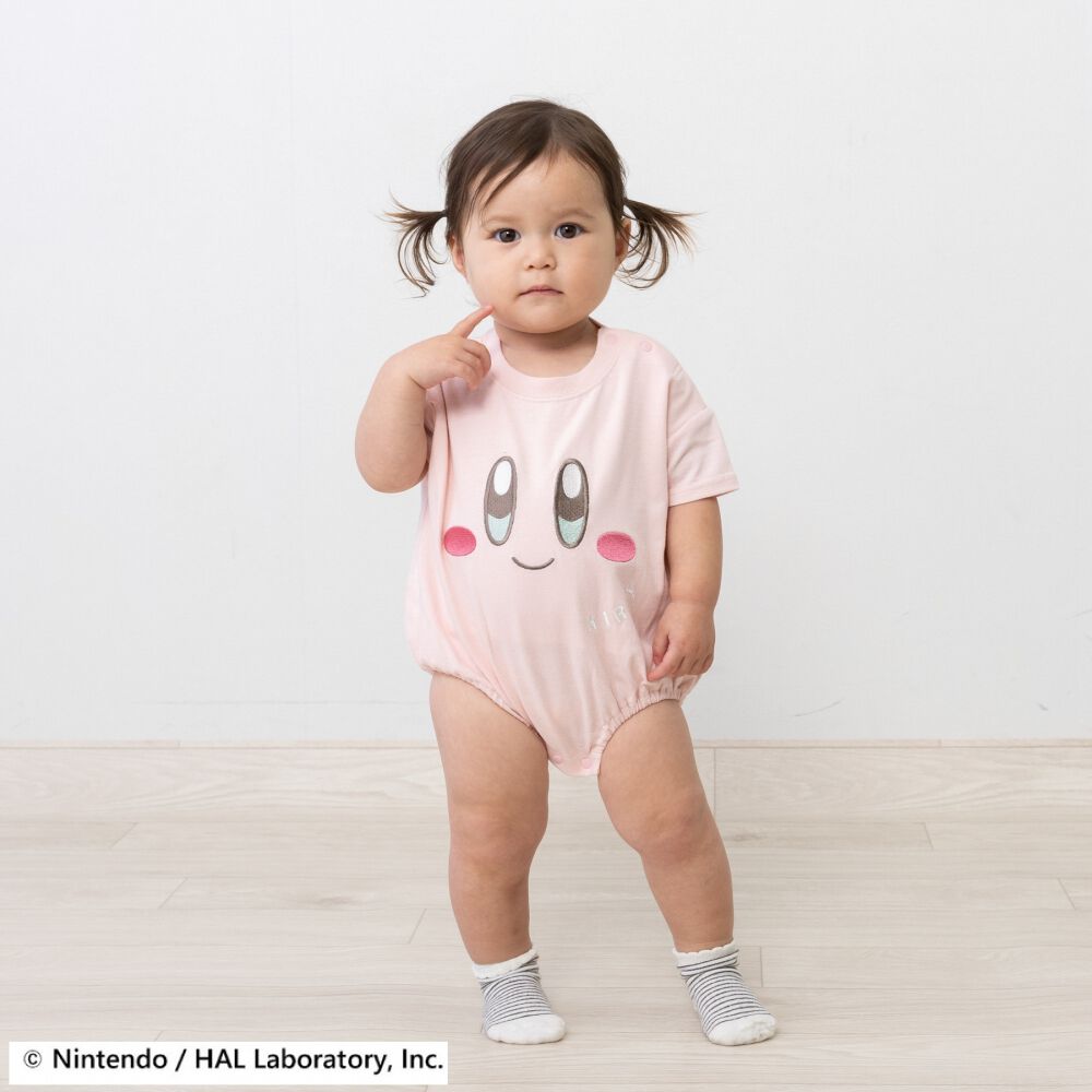 星のカービィ 半袖ボディースーツ 顔ドッカン 天竺 ピンク×80cm