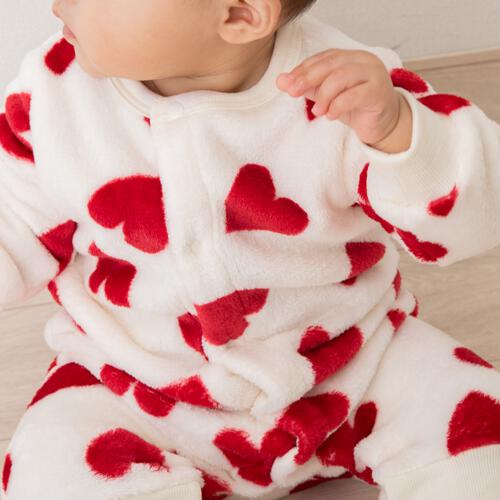 長袖カバーオール フリース ハート柄 レッド×80cm