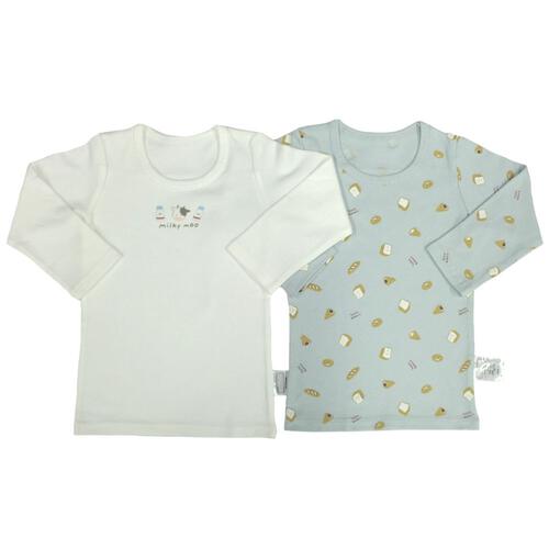 長袖シャツ肌着2枚組 スムス 牛×パン パステルブルー×80cm ベビーザらス限定