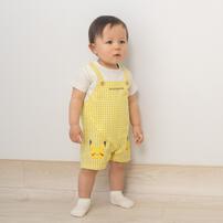 monpoke モンポケ 半袖ロンパース ギンガムチェック サロペット型 イエロー&times;80cm 