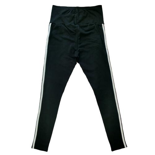 マタニティパンツ レギンス ストレッチテレコ 脇ライン ブラック×M