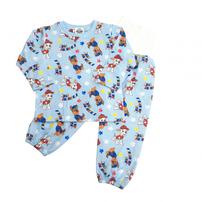 パウパトロール 長袖パジャマ 裏綿ダイヤキルト 総柄丸首 ブルー×110cm