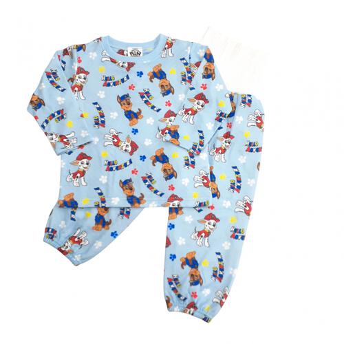 パウパトロール 長袖パジャマ 裏綿ダイヤキルト 総柄丸首 ブルー×110cm