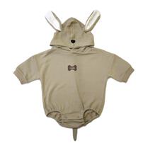 【ベビー×ペットコレクション】長袖フード付きボディスーツ ボア耳付き 裏毛 犬 70-80cm