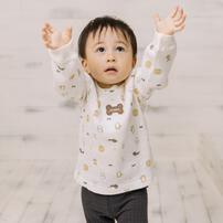 【ベビー×ペットコレクション】長袖Tシャツ ワッフル 犬総柄 ナチュラル×80cm