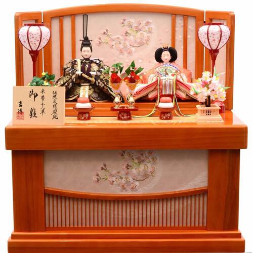 【雛人形】収納飾り 親王飾り「桜刺繍格子屏風けやき塗」 (605841)ひな人形 ひな祭り おしゃれ トイザらス・ベビーザらス限定【メーカー直送】