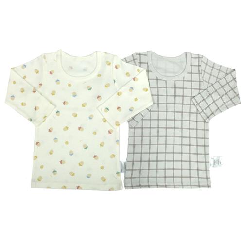 長袖シャツ肌着2枚組 スムス ドングリ×チェック グレー×90cm ベビーザらス限定