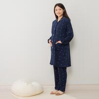 Petit jouet for maternity プティジョエット 長袖テーラーパジャマ 腹巻レギンス スムース ハート柄(ネイビー×M-L)