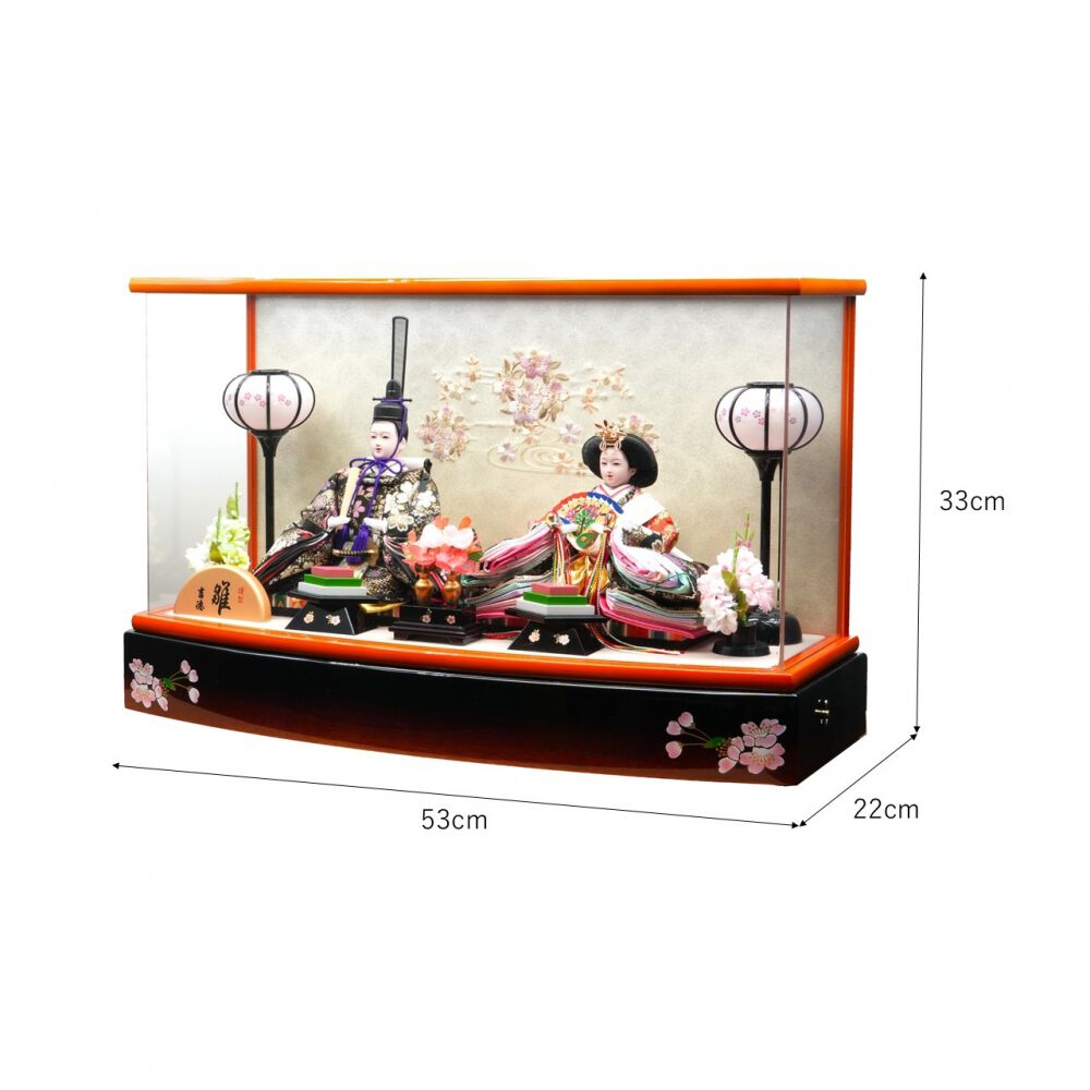 雛人形】ケース親王飾り「桜刺繍茶ぼかしアクリル」（322125