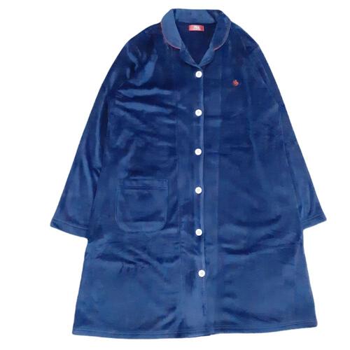 POLOBCS 長袖テーラーパジャマ ストレッチベロア 無地(ネイビー×M-L)