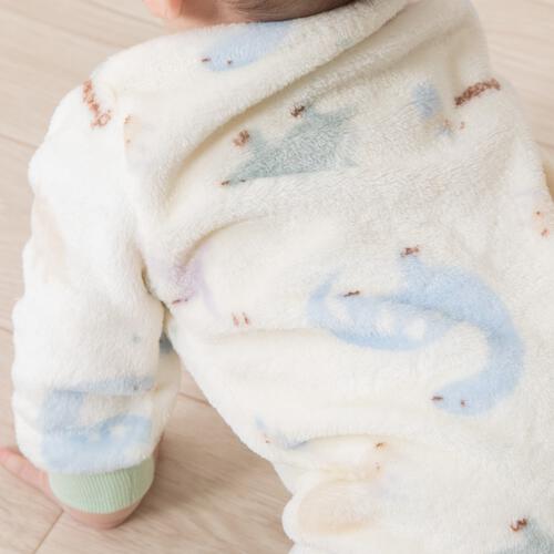 長袖カバーオール フリース 恐竜柄 グリーン×70cm