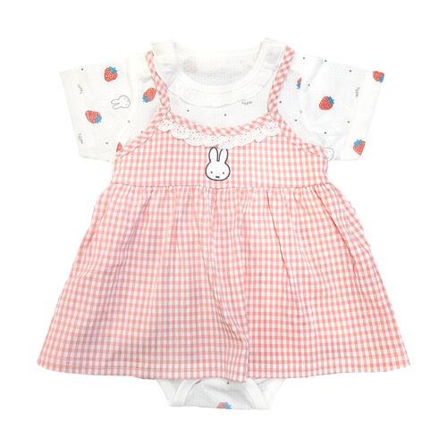 miffy ミッフィー キャミソール付き半袖ロンパース 総柄メッシュ サッカー ピンク&times;70cm  ベビーザらス限定