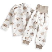 長袖腹巻付きパジャマ フリース  クマ柄 ベージュ×90cm