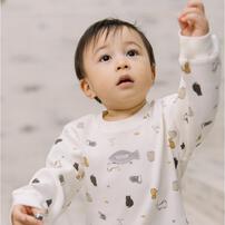 【ベビー×ペットコレクション】長袖Tシャツ ワッフル 猫総柄 ナチュラル×90cm