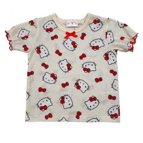Hello Kitty ハローキティ 半袖パジャマ メッシュ 総柄丸首 アイボリー&times;100cm