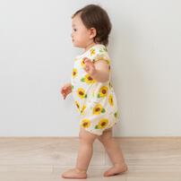 半袖ロンパース 鹿の子天竺 ひまわり柄 イエロー&times;70cm
