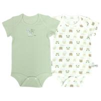 半袖ロンパース肌着 2枚組 ワッフル しまうま×アニマル ミント×70cm ベビーザらス限定