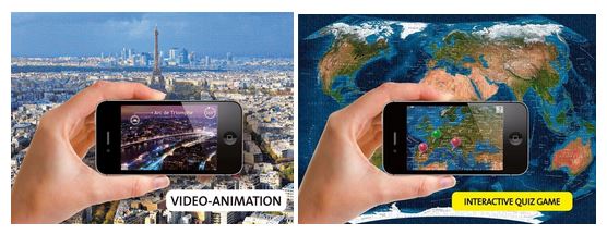 【左：ARパズル（パリ）、右：ARパズル（ワールドグローブ）＜イメージ＞】