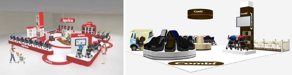 （左）「アップリカ」のショップインショップ（右）「コンビ」のショップインショップ